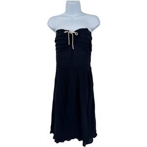 odille Anthropologie  Navy Strapless Fit & Flare Ruffle Crinkled‎ Dress Size 6